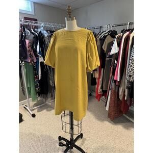Yellow Puff Sleeve Shift Dress - Medium